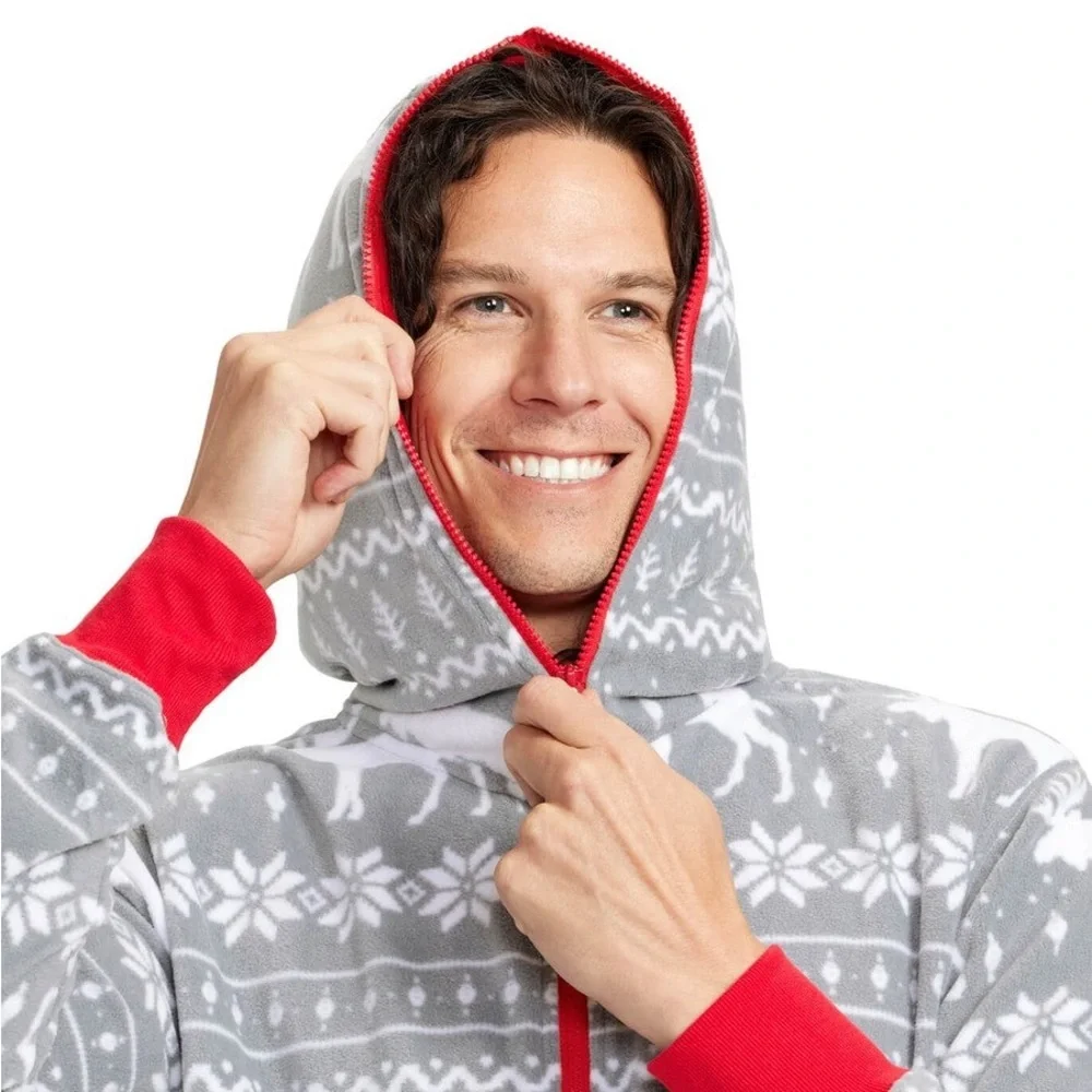 Tipsy Elves Men's Grey Moose Fair Isle Christmas Onesie Jumpsuit Size XS - NWOT - Picture 4 of 11